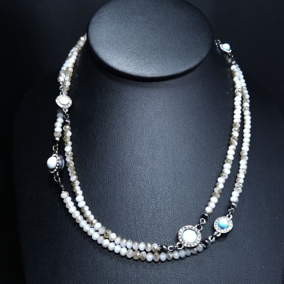 Loft Opaque Crystal Beaded Long Necklace, Faux Turquoise, 34 Inches, Layering - Picture 3 of 8